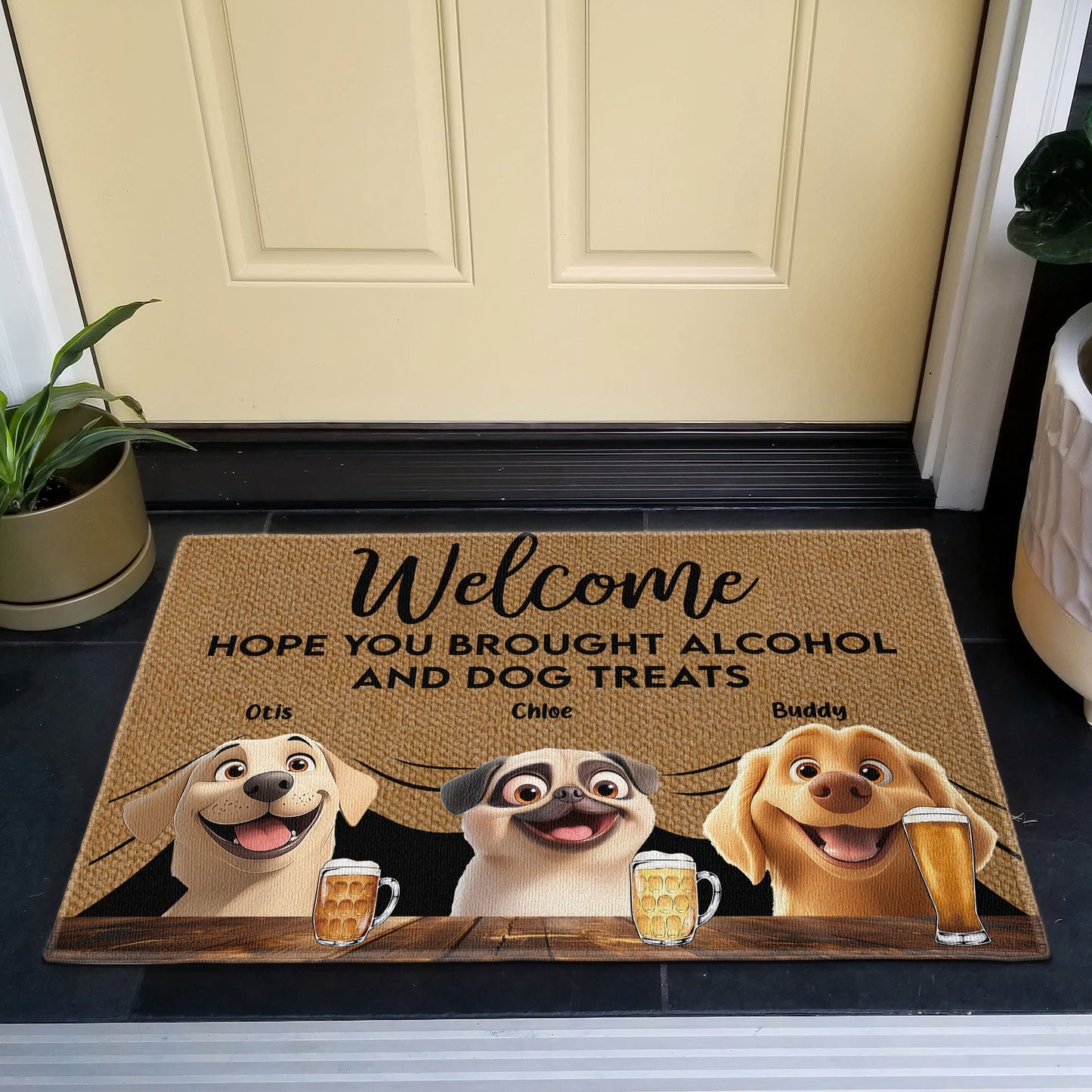 Pet-Themed Doormat – 'Hope You Brought Alcohol and Dog Treats,' Funny Home Decor Gift