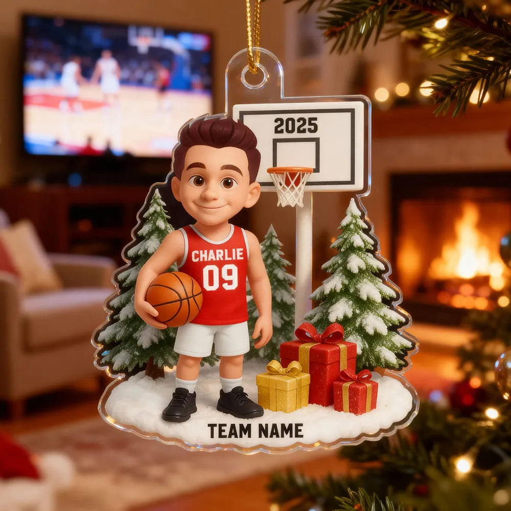 Basketball Acrylic Ornament with Custom Design β Festive Tree Decoration & Perfect Gift for Sports Lovers