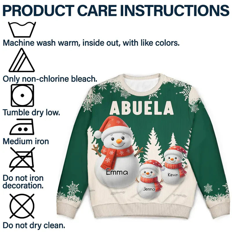 Personalized Grandma Printed Sweatshirt with Cute Snowman Grandkids, Cozy Christmas Gift for Nana