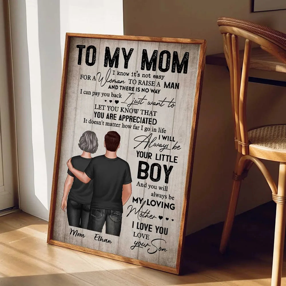 To My Mom From Son Personalized Poster, Always Be Your Little Boy Quote Wall Art, Meaningful Unique Gift for Mom