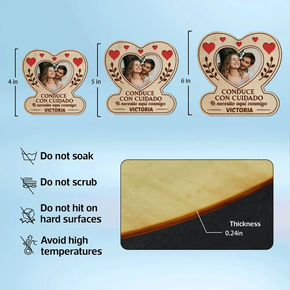 Personalized Heart Photo 2-Layer Wooden Car Visor Clip for Couples, Sweet Romantic Reminder, Unique Gift for Him or Her