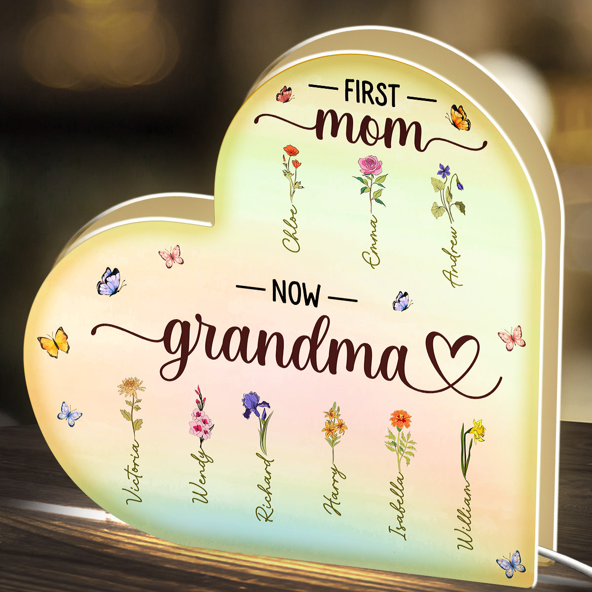 Acrylic Light Box Heart-Shaped, Custom Design, Bedroom Lamp, Warm Glow, Unique Gift for Mom & Grandma