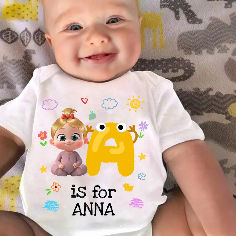 Short Sleeve Baby Onesie, Personalized A Is For Name Cute Print - Photo-Ready Newborn Gift Idea