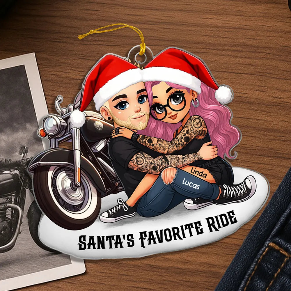 Acrylic Ornament Personalized for Riding Partners, Hugging Biker Couple on a Motorcycle, Unique Romantic Gift