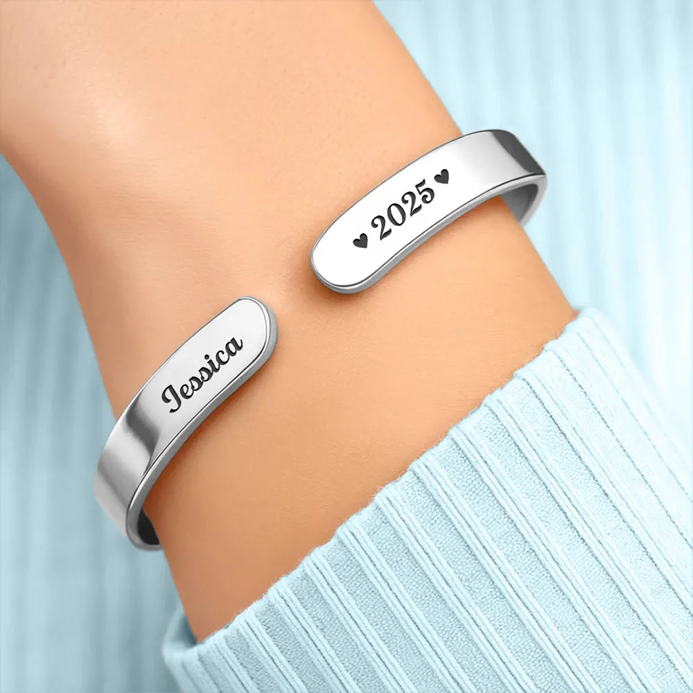 Personalized Stainless Steel Cuff Bracelet Memorial Gift · Custom Message Keepsake for Loved One · Always Loved Never Forgotten