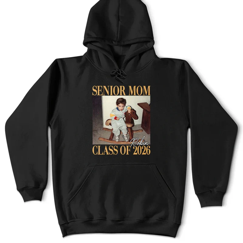 Senior Mom Classic Tee, Personalized Photo Style Class of Top, Heartwarming Graduation Season Gift Option for Mom