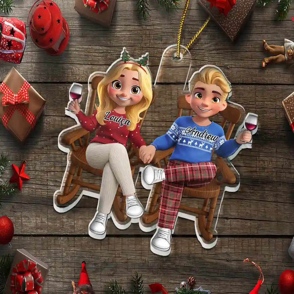 Acrylic Ornament of Couple by the Fireplace โ Cozy Christmas Keepsake, a Perfect Gift for Lovers