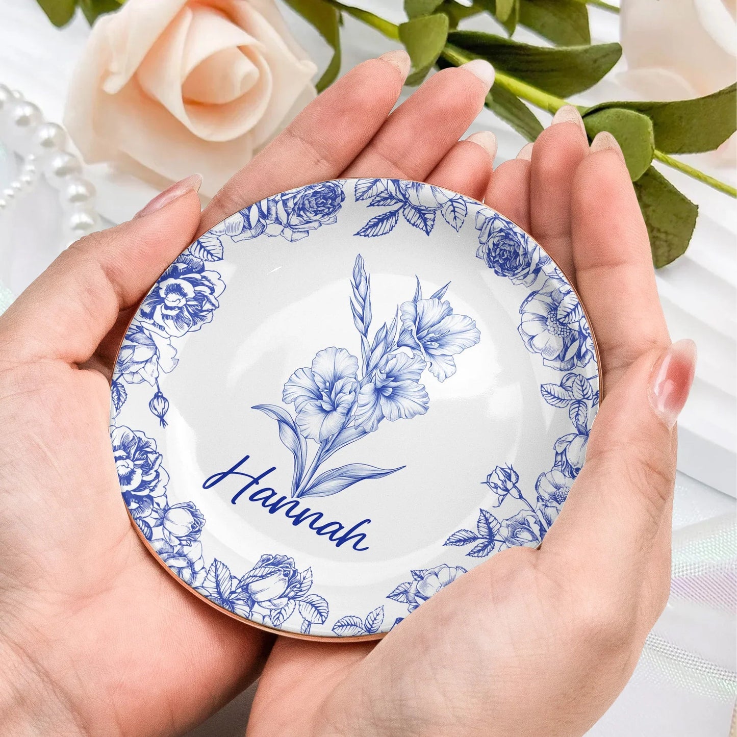 Round Jewelry Dish with Multiple Floral Color Options, Stylish Accent and Thoughtful Gift Idea