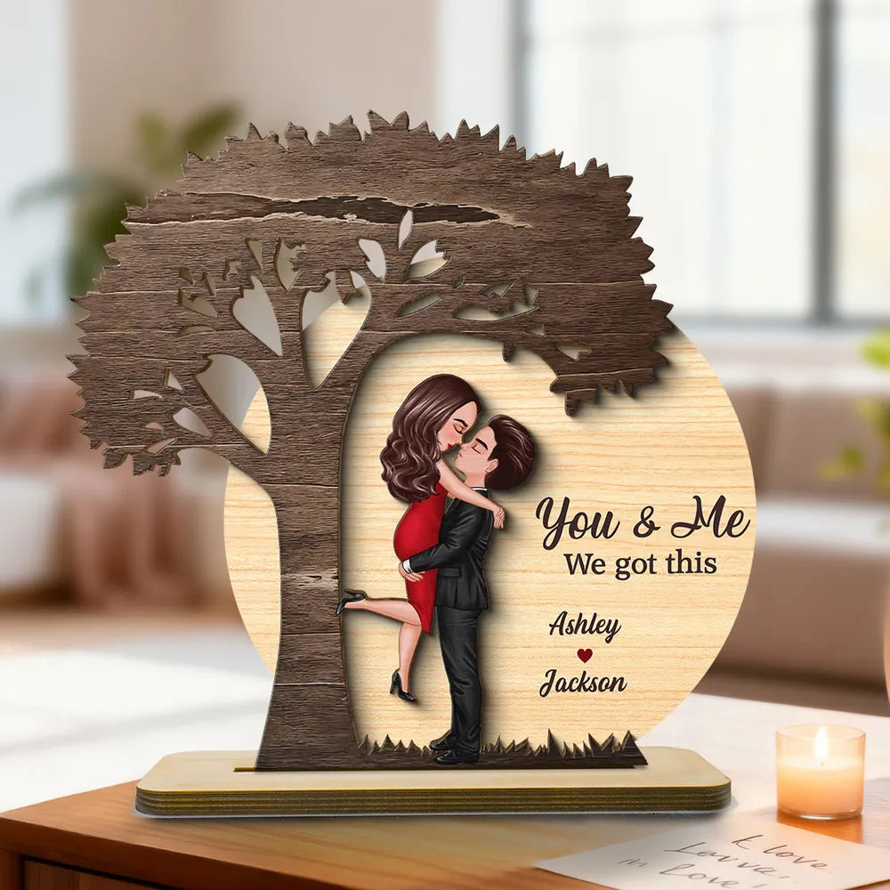 Personalized 2-Layer Wooden Plaque Couple Hugging Under Tree, You & Me Quote, Romantic Home Decor, Unique Gift for Wife or Husband