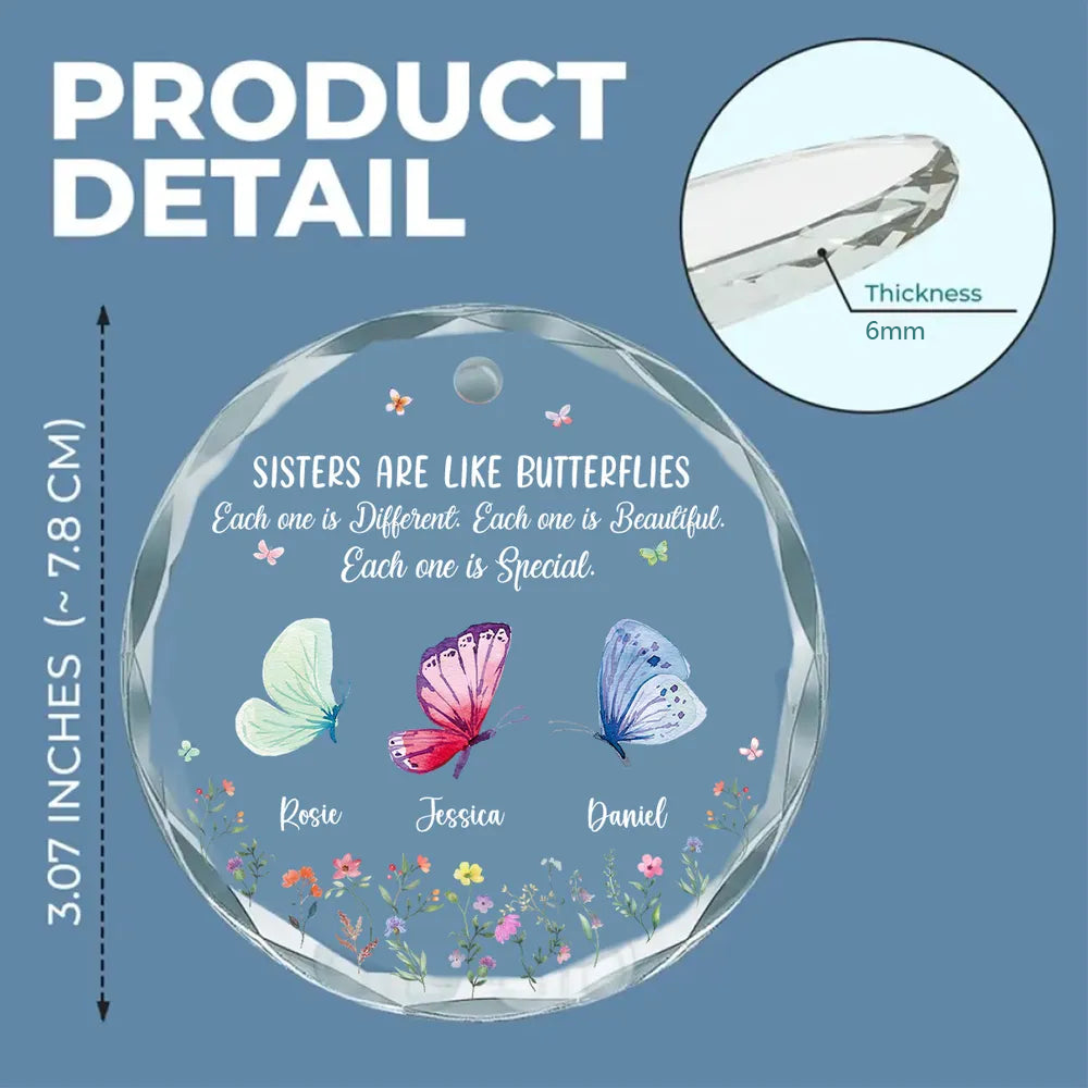 Crystal Ornament with Butterfly and Floral Design, Sisterly Bond Keepsake, Perfect Friendship Gift