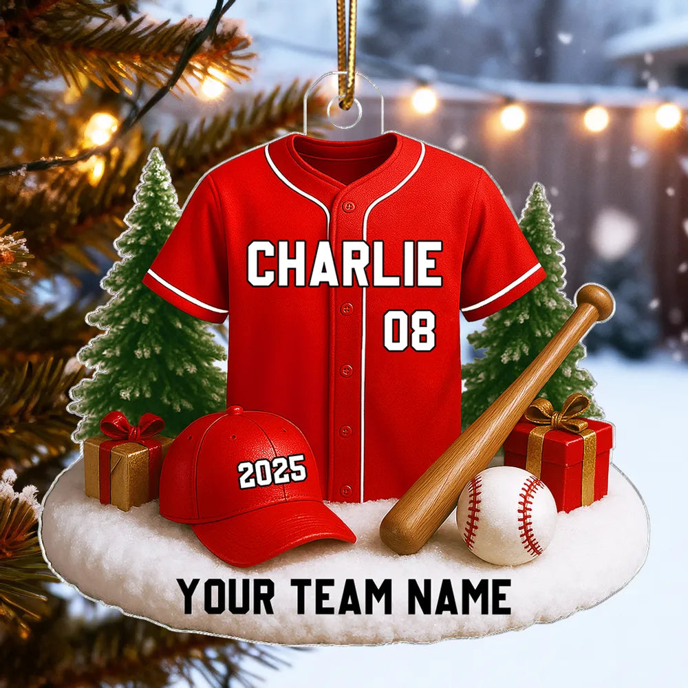 Custom Baseball Jersey Acrylic Ornament with name & number personalization, perfect team or fan holiday gift