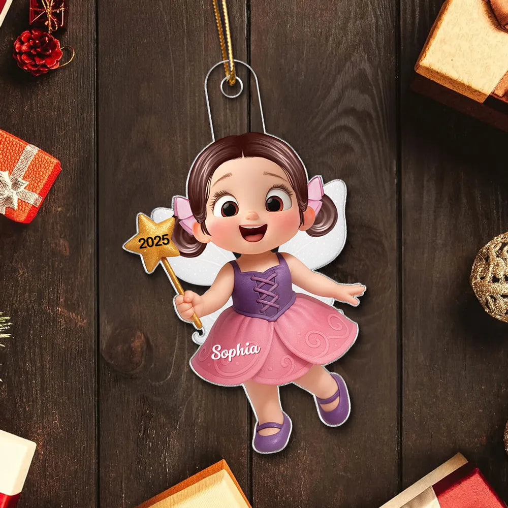 Cute Fairy Girl Acrylic Ornament with Playful Holiday Charm, a Perfect Gift for Kids and Family