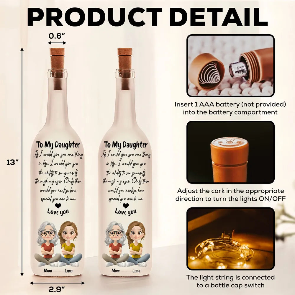 Personalized Bottle Lamp With Daughter Quote, Warm Glow Bedroom Decor, Unique Gift For Daughter From Mom