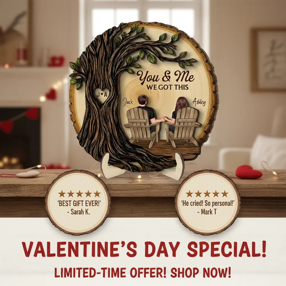 Personalized 2-Layer Wooden Plaque Couple Holding Hands Under Tree, You & Me We Got This, Unique Romantic Gift