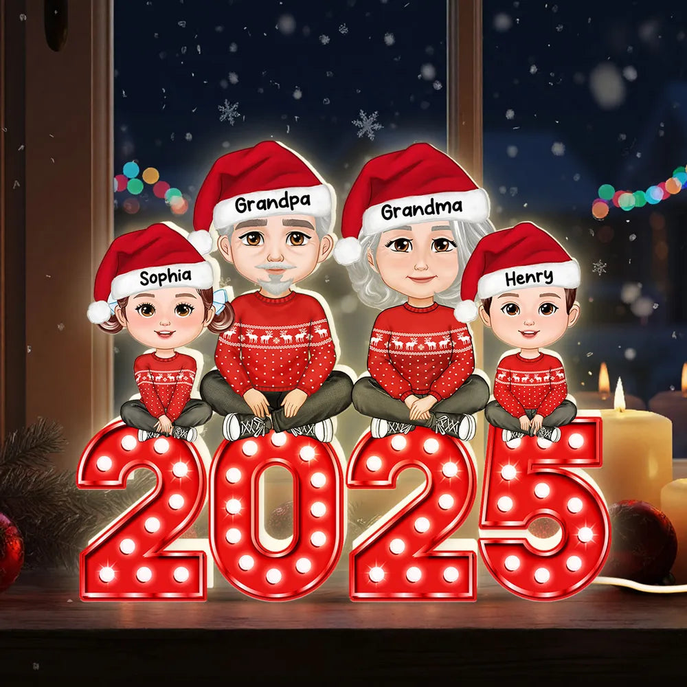 Christmas Grandparents & Grandkids Acrylic Light Box with Marquee Numbers, soft warm glow, unique gift for Grandma & Grandpa