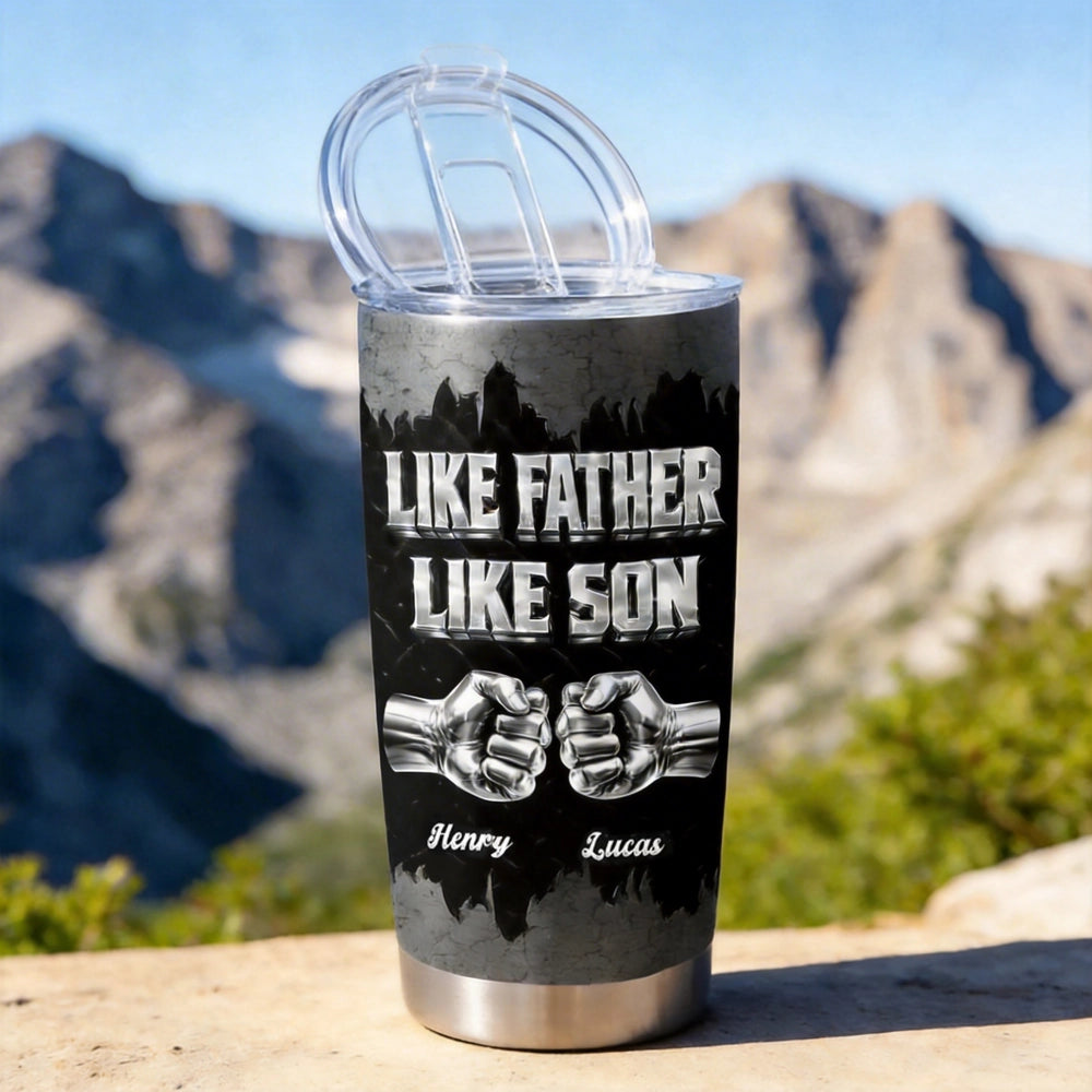 Like Father Like Son Insulated Travel Tumbler, Personalized Name Gift That Feels Like a Daily High-Five for Dad
