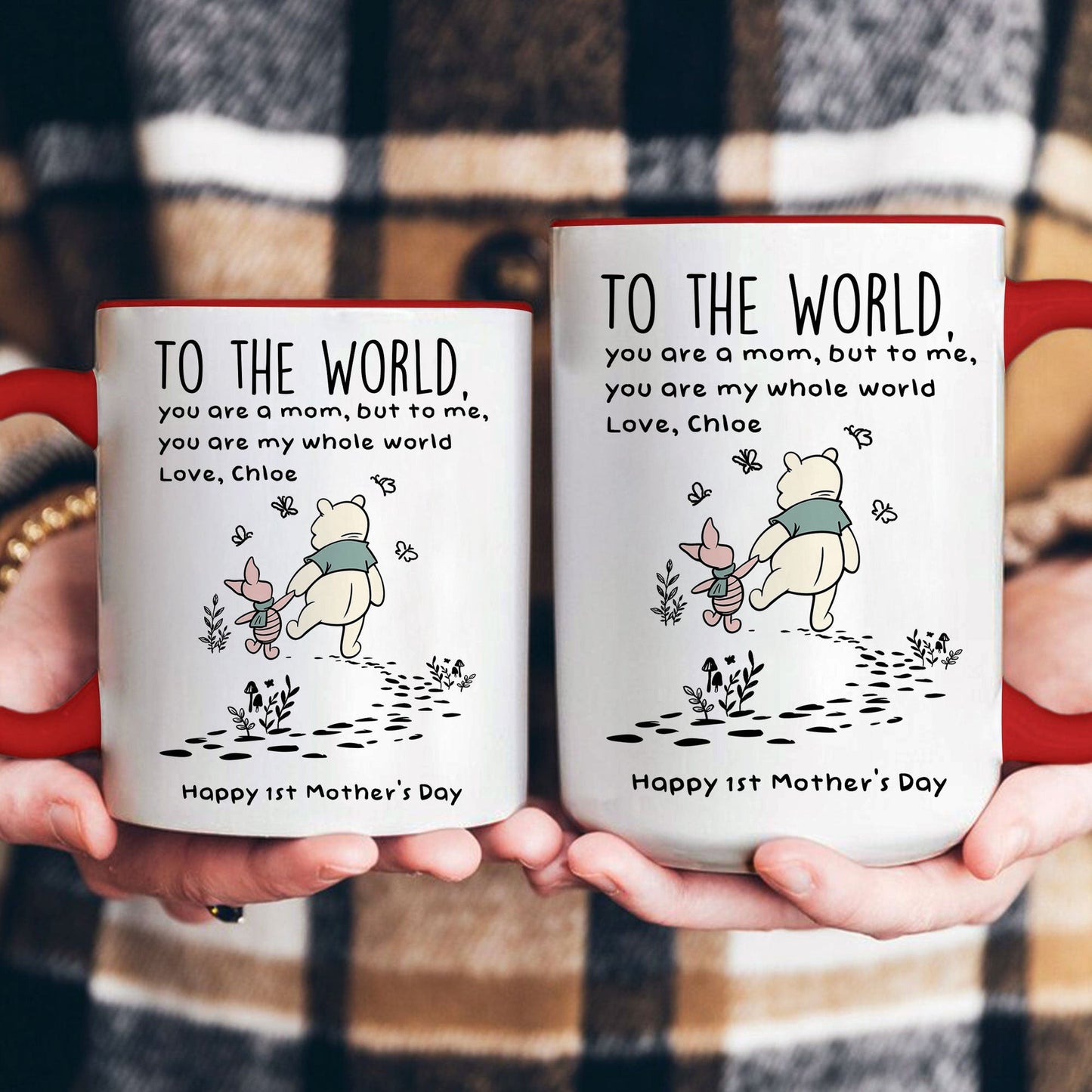 White Ceramic Mug for Mom, Sweet 'To The World' Quote with Mom and Baby Bear Walking - Thoughtful Personalized Gift