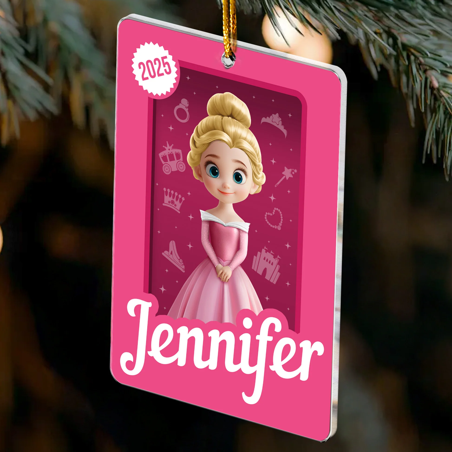 Acrylic Ornament with Cute Princess Artwork, Customizable Kids Keepsake for the Tree - Creative Gift She Will Love