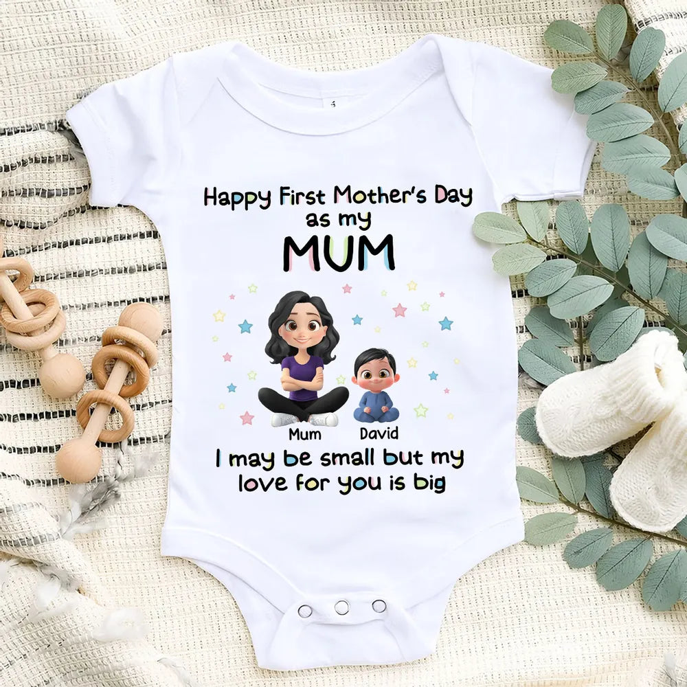Personalized Short Sleeve Baby Onesie First Mother's Day Mom & Baby Cartoon Gift - Unique Photo Ready Keepsake