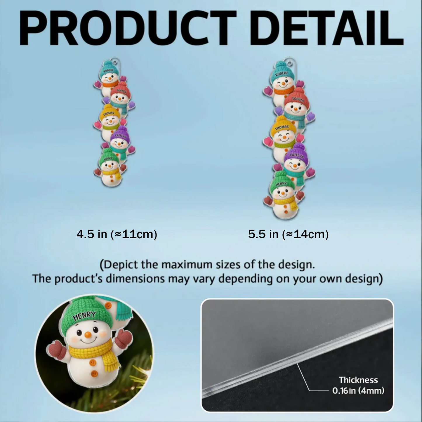 Personalized Acrylic Ornament with Stacked Snowmen Characters, Cute Family Christmas Decor, Unique Holiday Tree Gift