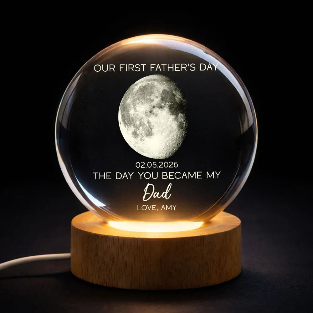 The Day You Became My Dad Personalized 1-Color K5 Globe Lamp, Warm Moon Night Light, Creative First Father's Day Gift