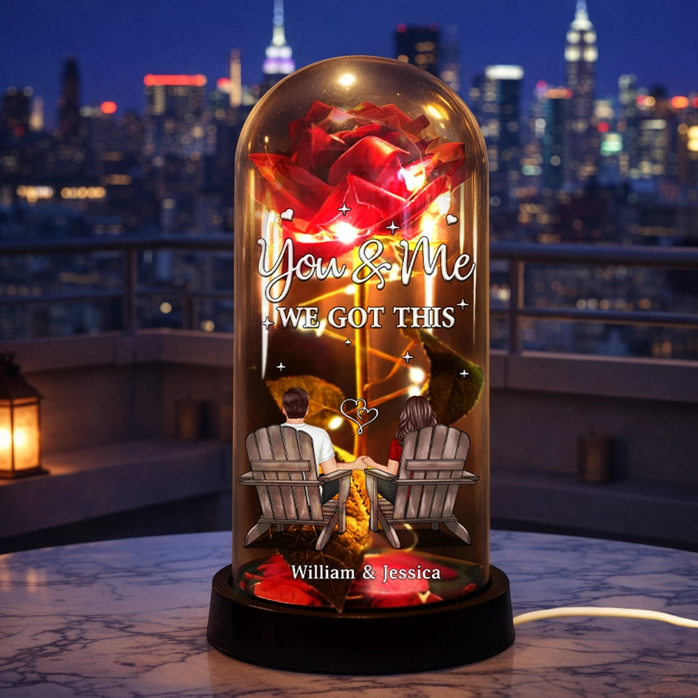 Personalized Lighted Eternal Rose Dome with You & Me We Got This, Cozy Romantic Night Light, Unique Gift for Couples