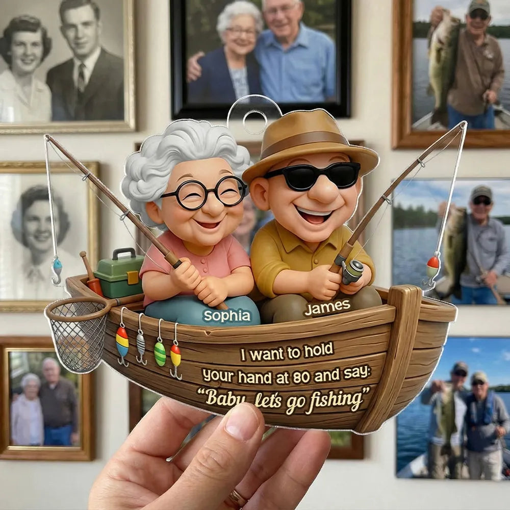Acrylic Ornament 'Baby, Let's Go Fishing' - Personalized Cute Boat Scene for Couples, A Romantic Unique Gift