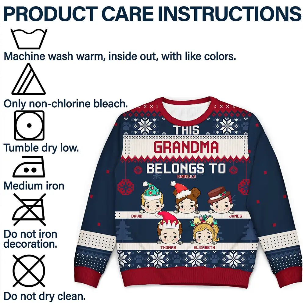 Personalized Christmas Printed Sweatshirt for Grandma, Cute Grandkids Cartoon, Cozy Holiday Keepsake, Unique Family Gift