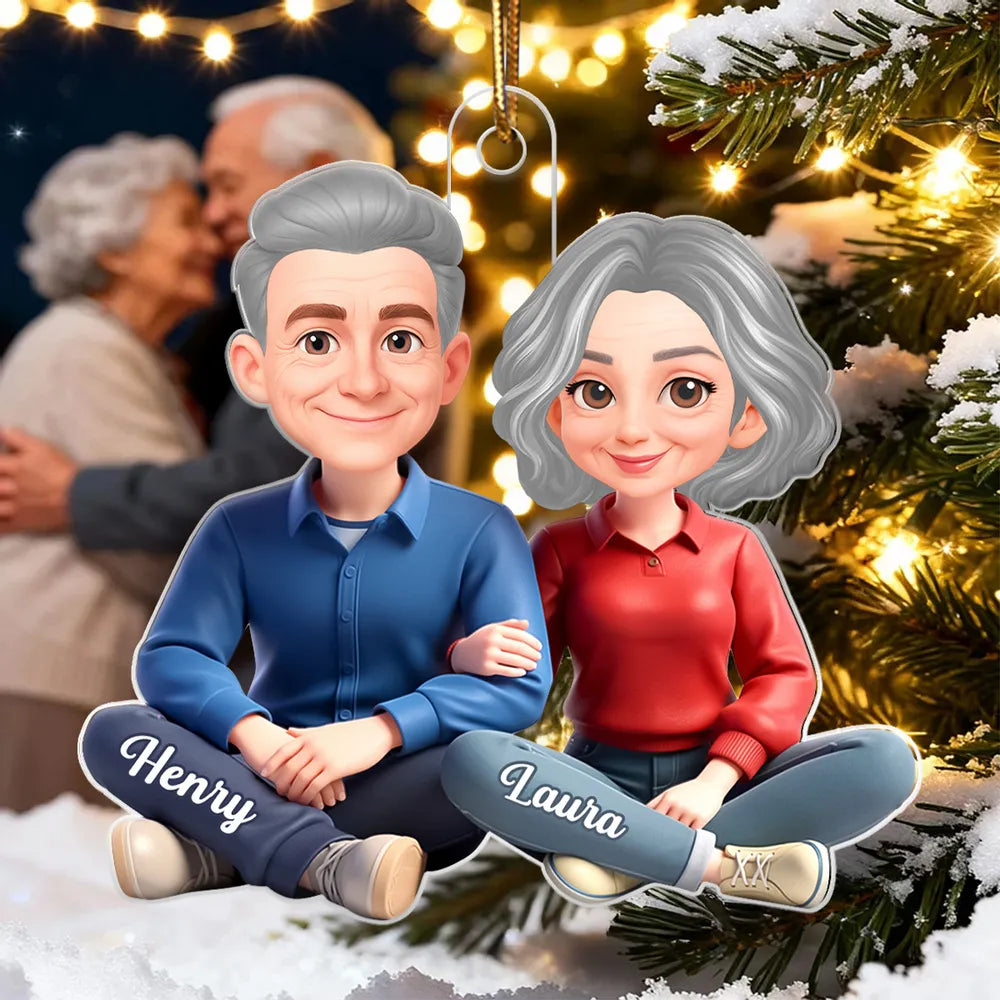 Personalized Couple Acrylic Ornament, Cute Cartoon Sitting Together, Unique Gift for Him or Her