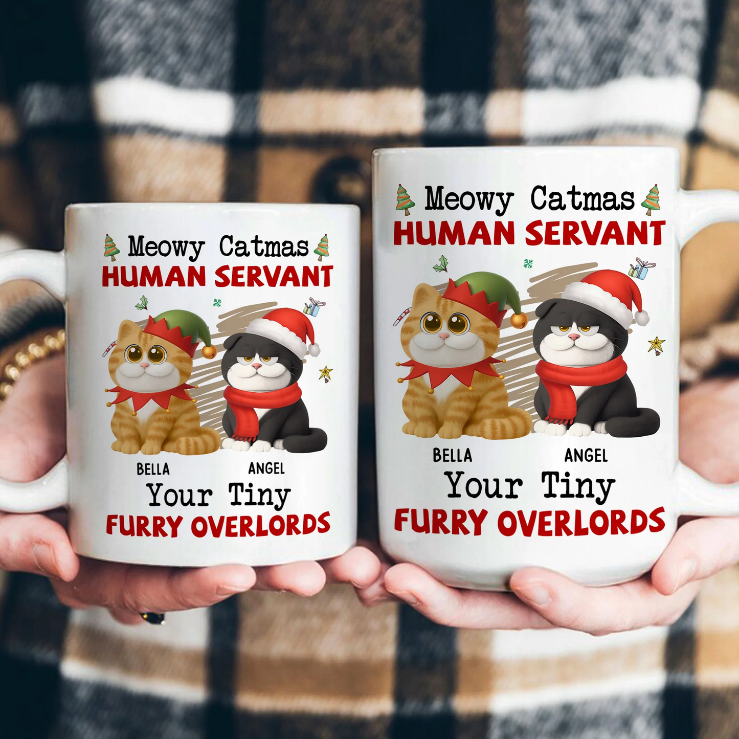 Personalized White Ceramic Mug for Cat Lovers β Meowy Catmas Tiny Furry Overlords Design β Funny Custom Gift for Your Human Servant