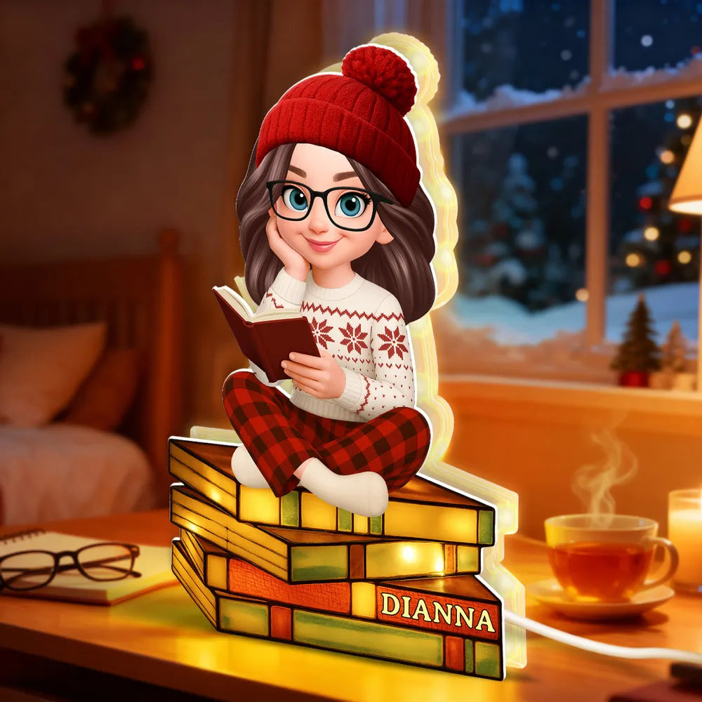 Acrylic Light Box with Reading Girl Design | Cozy Home Decor, Perfect Gift for Book Lovers
