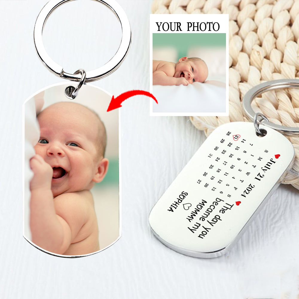 Mommy's Milestone - Custom 'The Day You Became My Mommy' Photo Calendar Keychain - A Personalized Keepsake