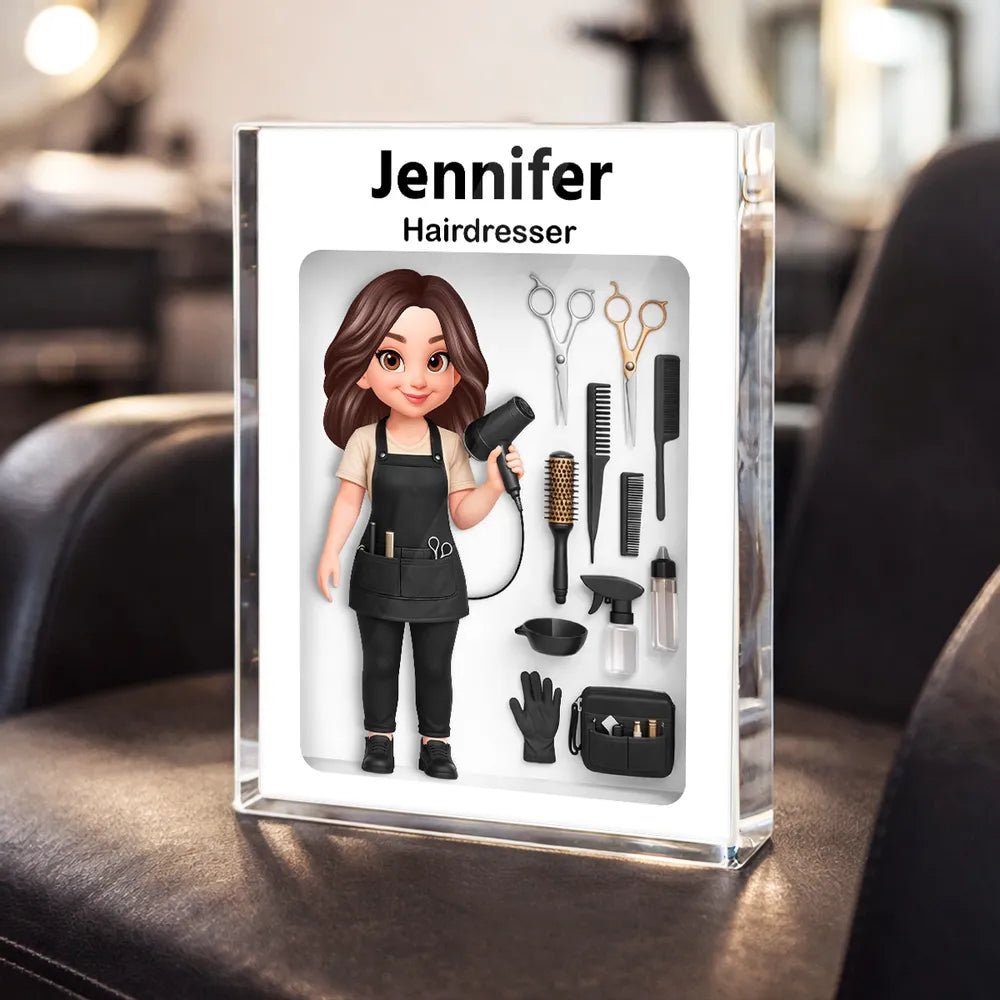 Personalized Rectangle Acrylic Block Plaque Hairdresser Salon Tool Illustration Desk Decor - Unique Gift for a Stylist