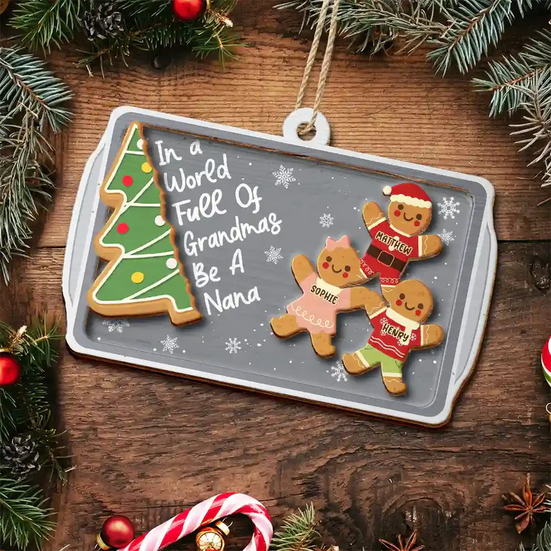 Personalized Gingerbread Ornament for Christmas, wooden 2-layer, cute cartoon style, creative gift for Grandmother
