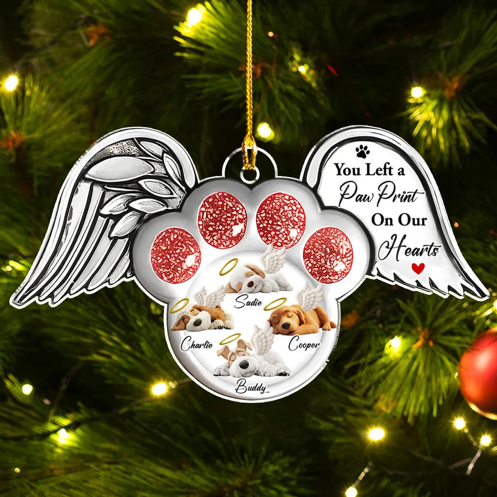 Acrylic Ornament with Angel Wings & Paw Print β Pet Memorial Keepsake for Dog Lovers, heartfelt gift for Christmas and beyond