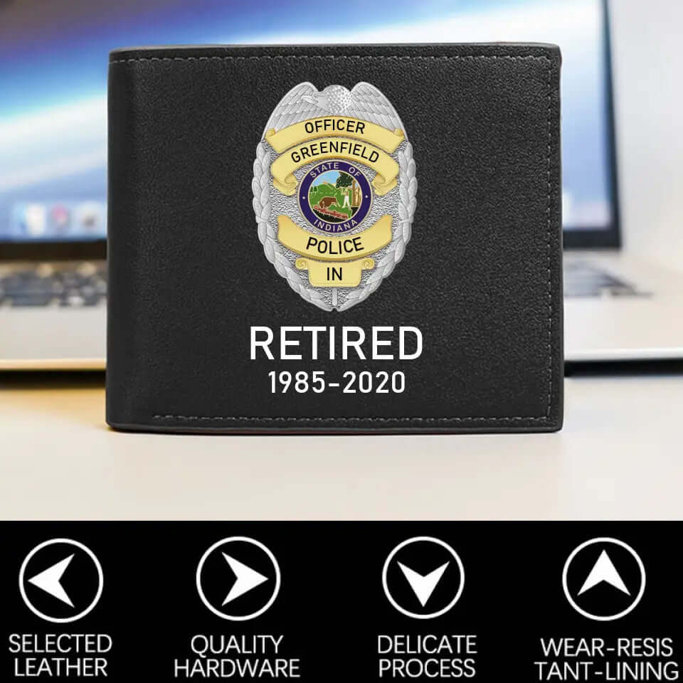 Custom US Police Badge Wallet Card Cap, and Wallet - Gift For Retired Police Officer