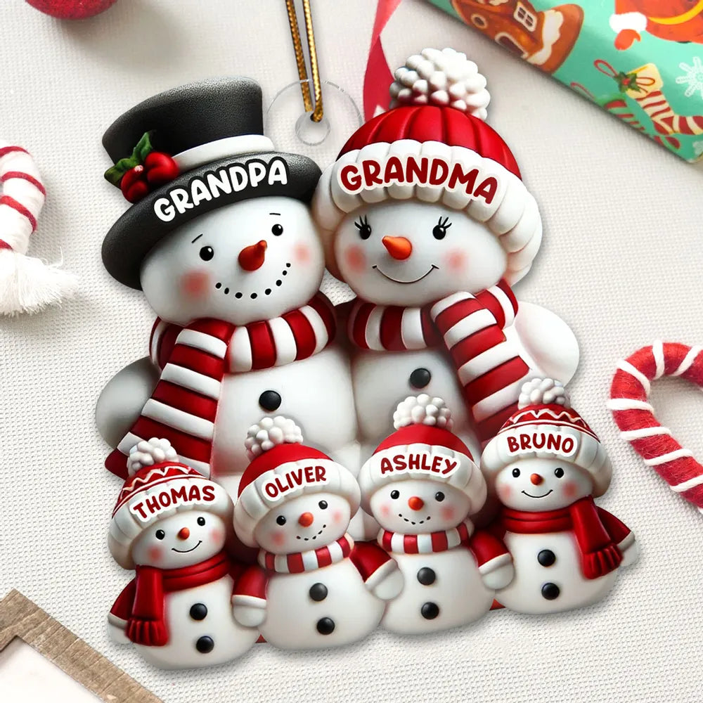Snowman Family Acrylic Ornament β Heartwarming Keepsake, Perfect Gift for Grandparents at Christmas