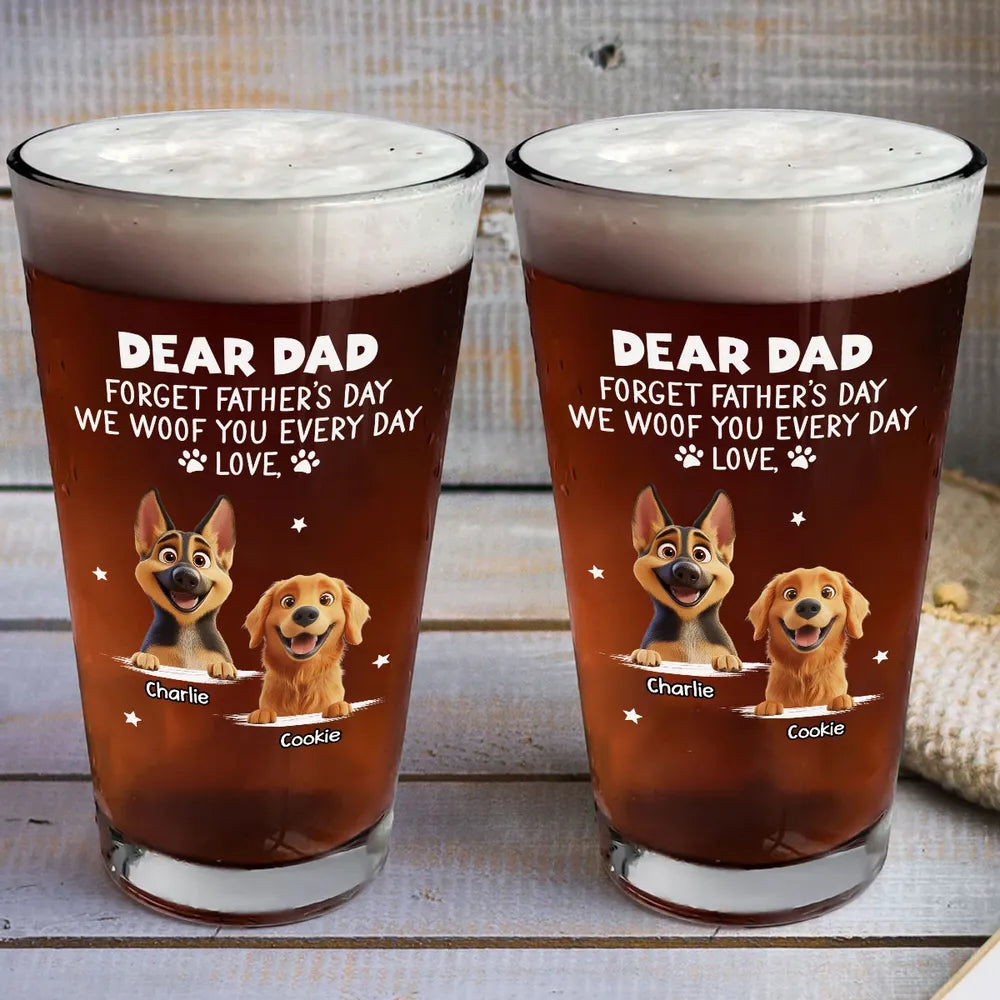 Custom Dog Lover Beer Glass – Cute Dogs with Names – Perfect Pet Gift for Father’s Day or Birthday – Celebrate Love Every Day