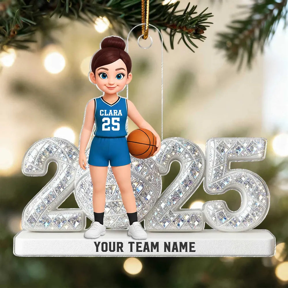 Personalized Acrylic Ornament with Girl Basketball Player, Custom Jersey & Year, Unique Gift for Young Athletes & Team Spirit Fans