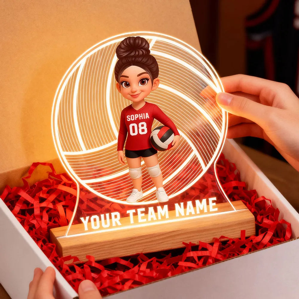 Custom Volleyball LED Light Plaque β Personalized LED Lamp, Perfect Gift for Teammates or Sports Lovers