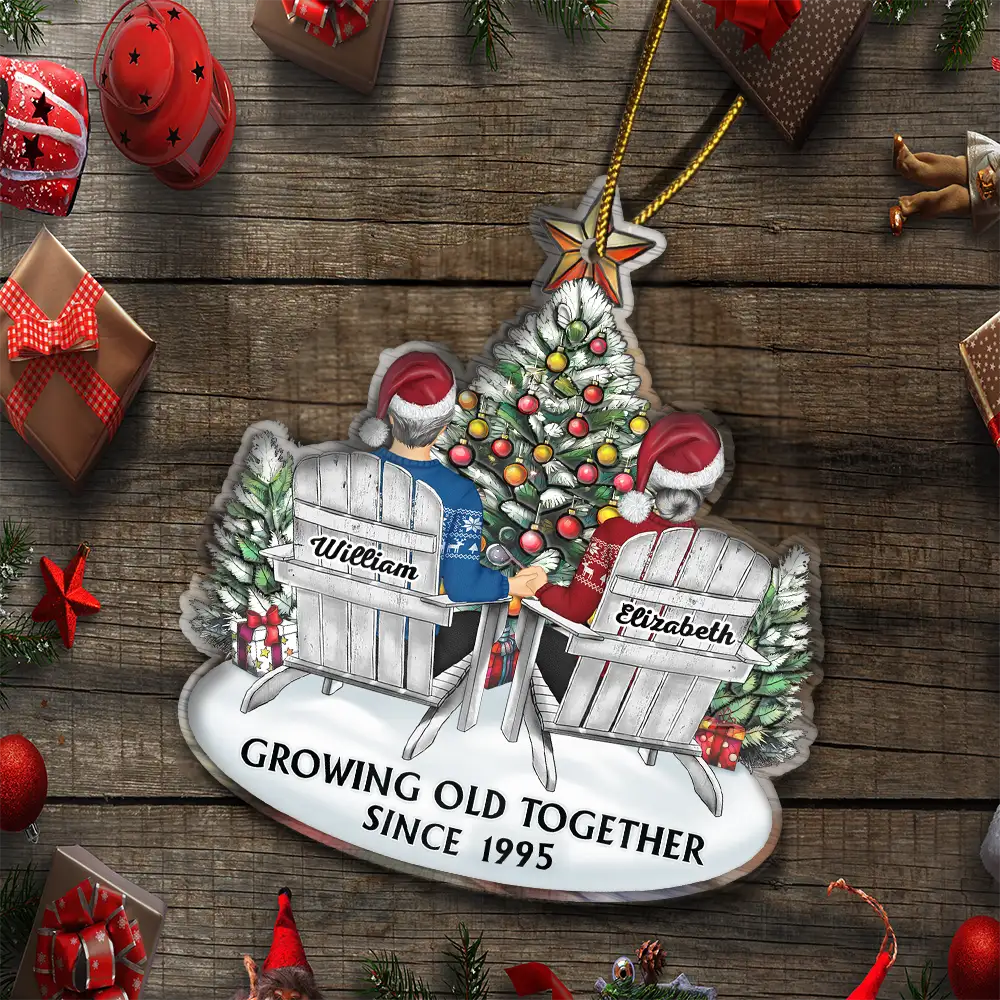 Personalized Acrylic Ornament of Couple Holding Hands under Christmas Tree, Timeless Holiday Gift of Love