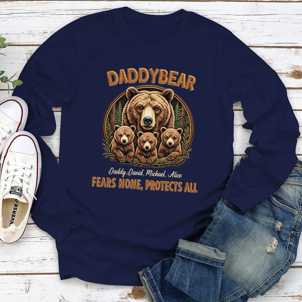Personalized Daddy Bear Classic Tee With Custom Names, Protective Papa Gift For Dad, Rustic Bear Family Artwork