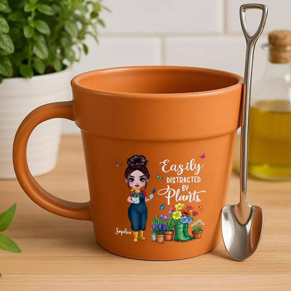 “Gardener of the Year” Personalized Plant-Pot Mug with Shovel Spoon – Fun Gift for Green-Thumb Moms, Wives & Grandmas