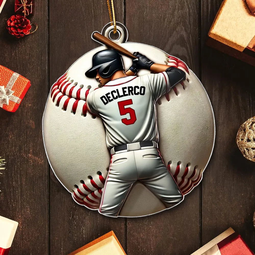Personalized Baseball Ornament with jersey number design, collectible tree decoration and perfect gift for the athlete in your life
