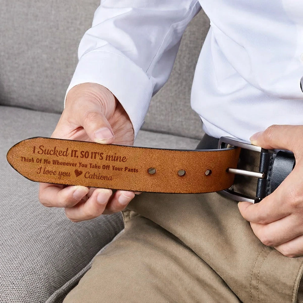 Personalized Leather Belt with Flirty Printed Message, Classic Brown Style, Unique Gift for Him or Your Partner