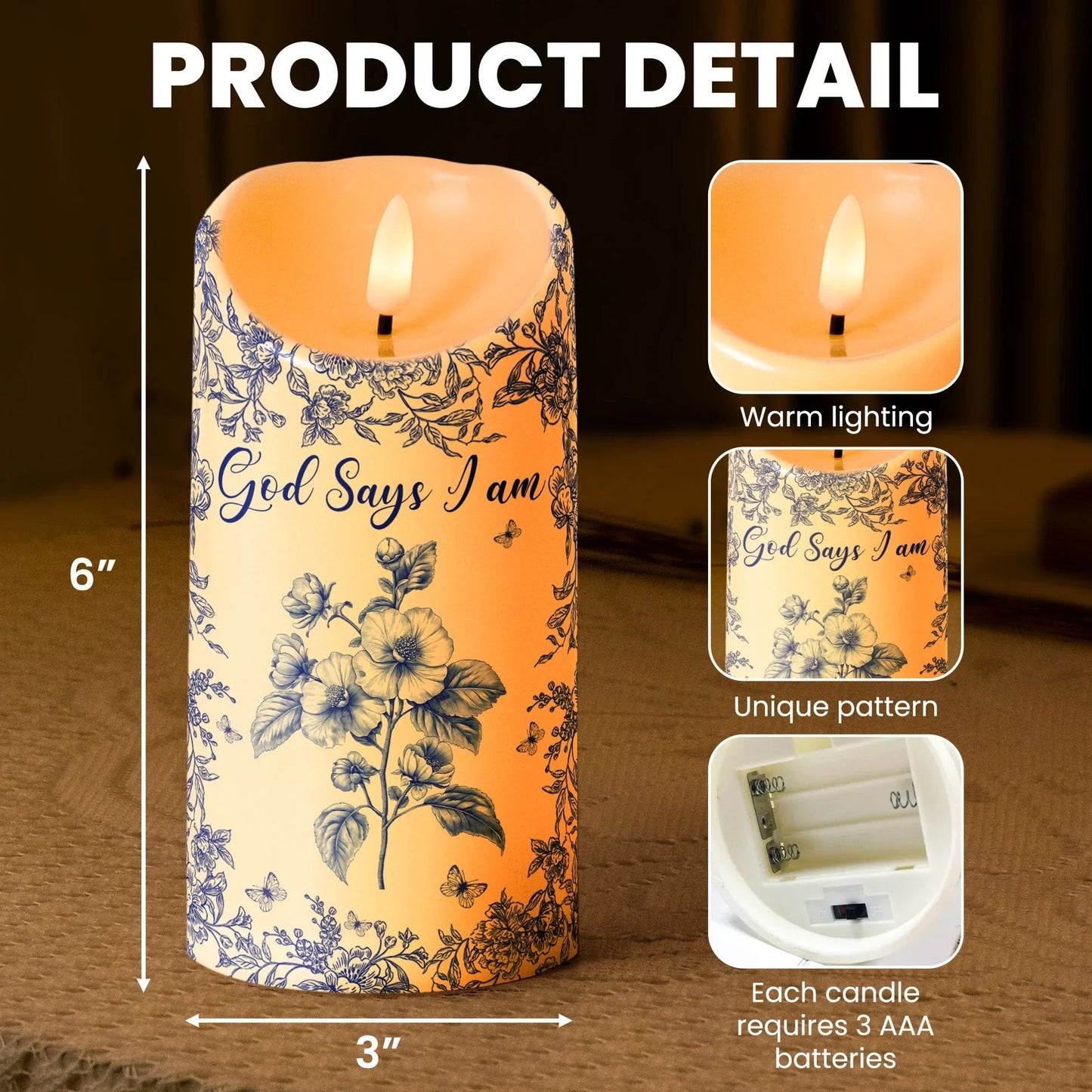 Flameless LED Candle with Religious Theme and God Says I Am Design, High Clarity, Heartwarming Gift