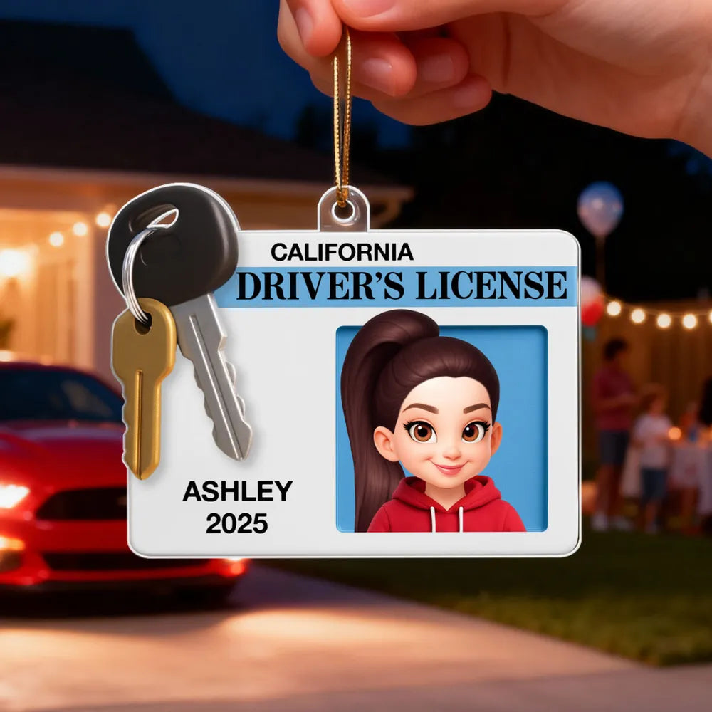 Acrylic Ornament for Car, Driver License Look with cartoon vibe, durable and cute, festive decor and creative gift for teens and friends