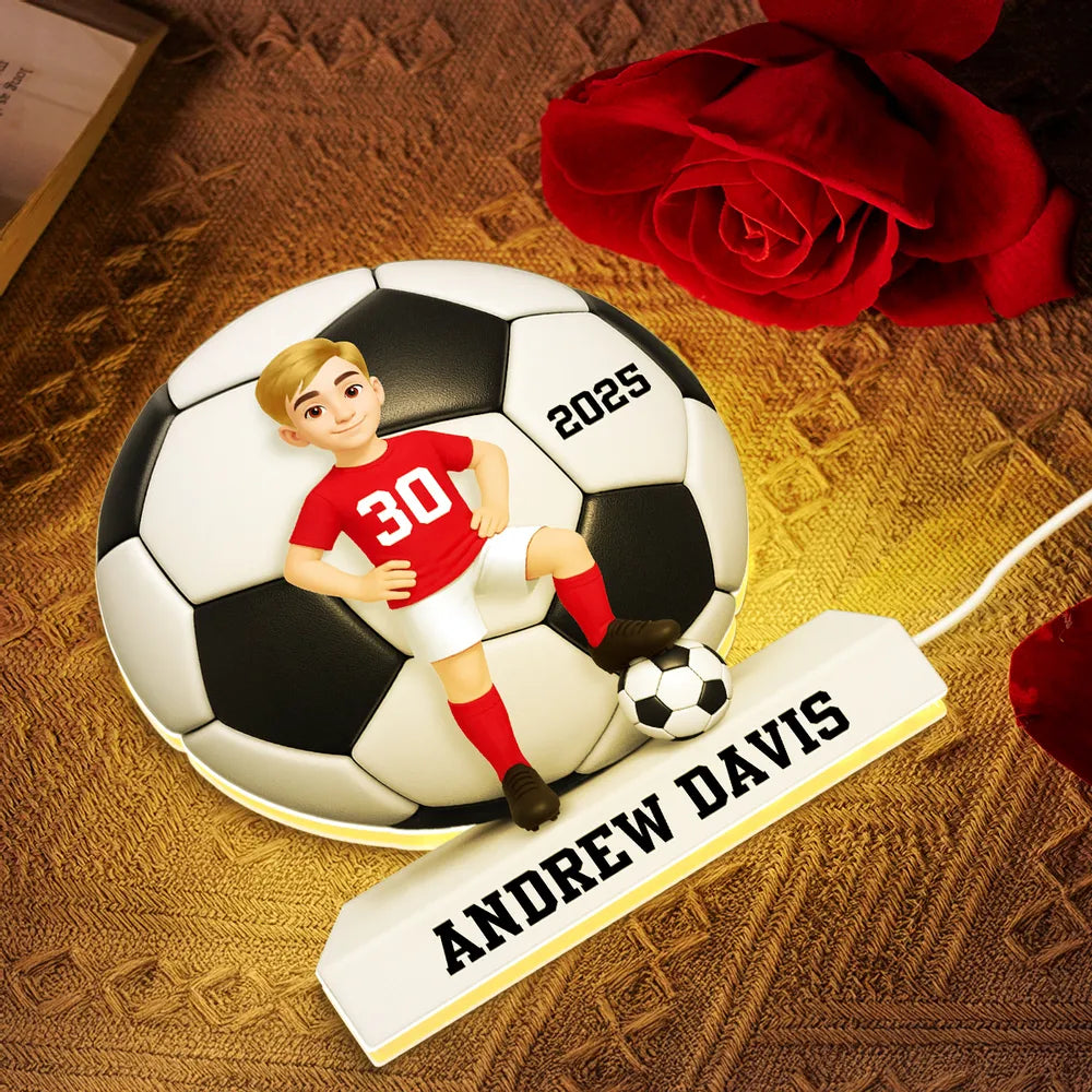 Personalized Acrylic Light Box Soccer Girl Lamp with Custom Player Design, Soft Warm Glow Bedroom Décor, Unique Gift for Young Athletes