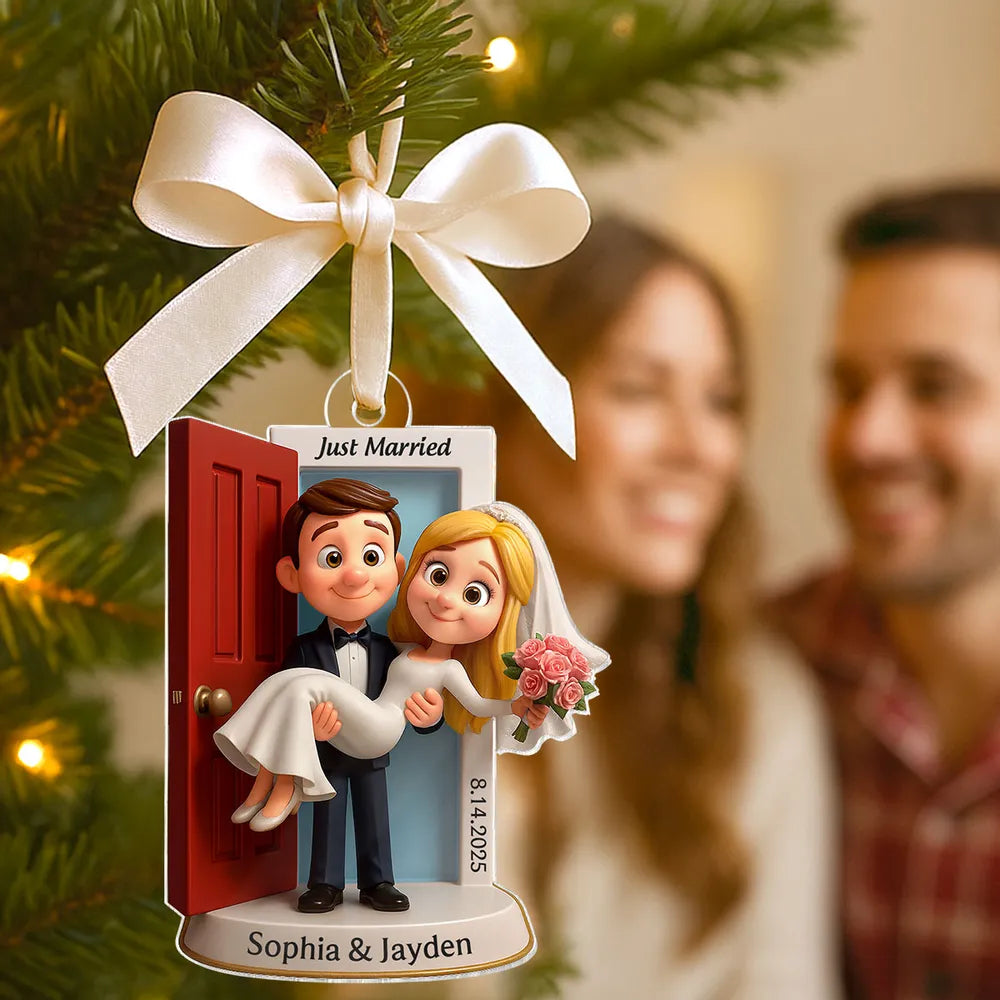 Just Married Acrylic Ornament, Groom Carrying Bride Design, Wedding Keepsake Gift