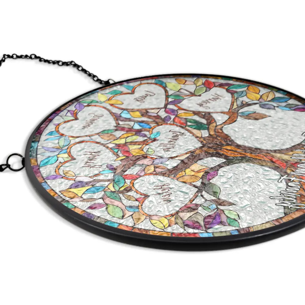 Personalized Family Tree Suncatcher Ornament β Custom Names on Stained Glass Look β Heartwarming Gift for Parents or Grandparents